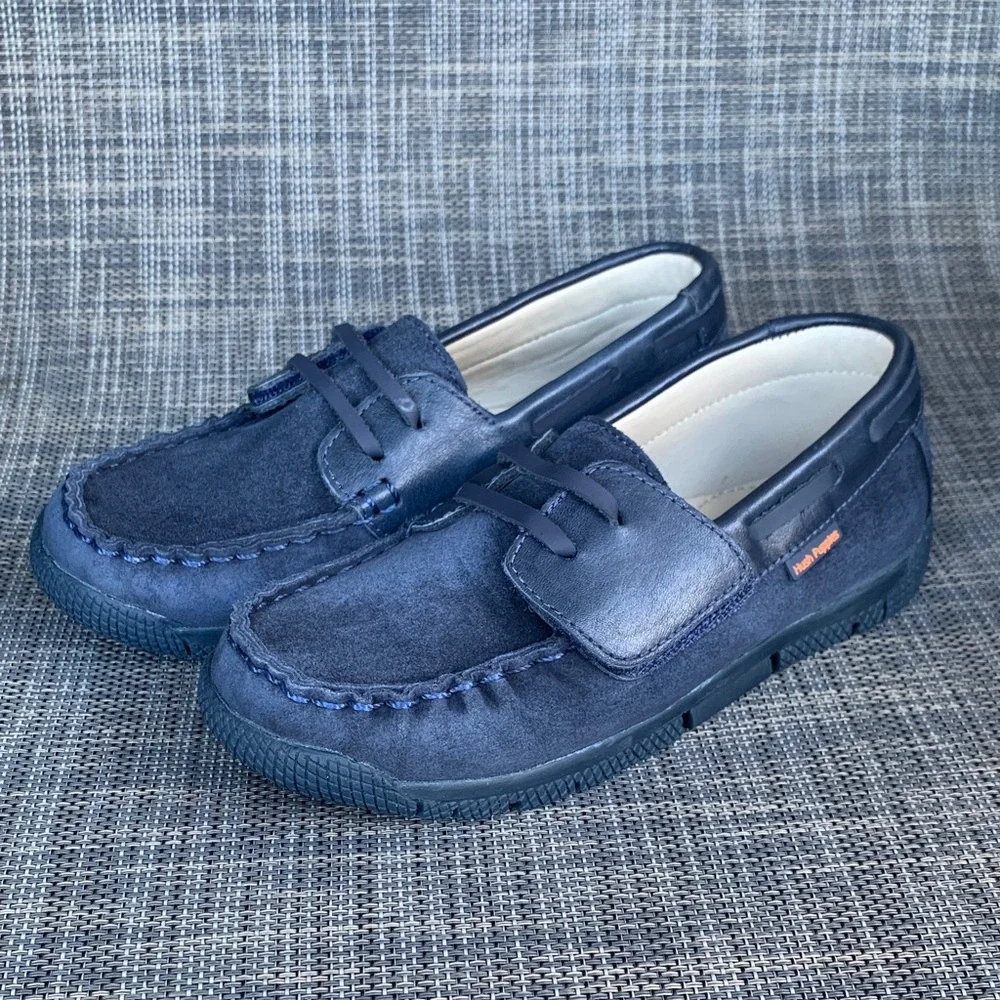 Hush Puppies Kids Navy blue suede loafers Slip on Moccasins size 12